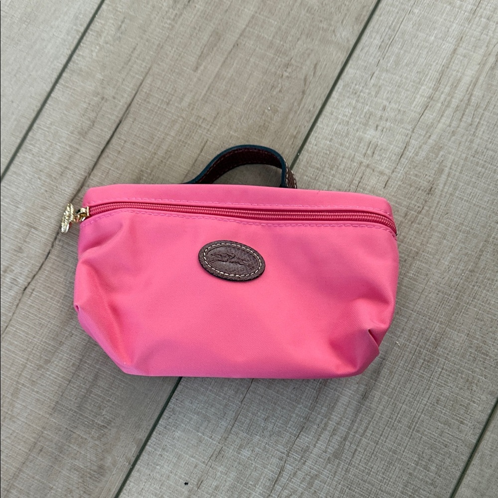Longchamp Pink Nylon Cosmetic Pouch with Leather Handle